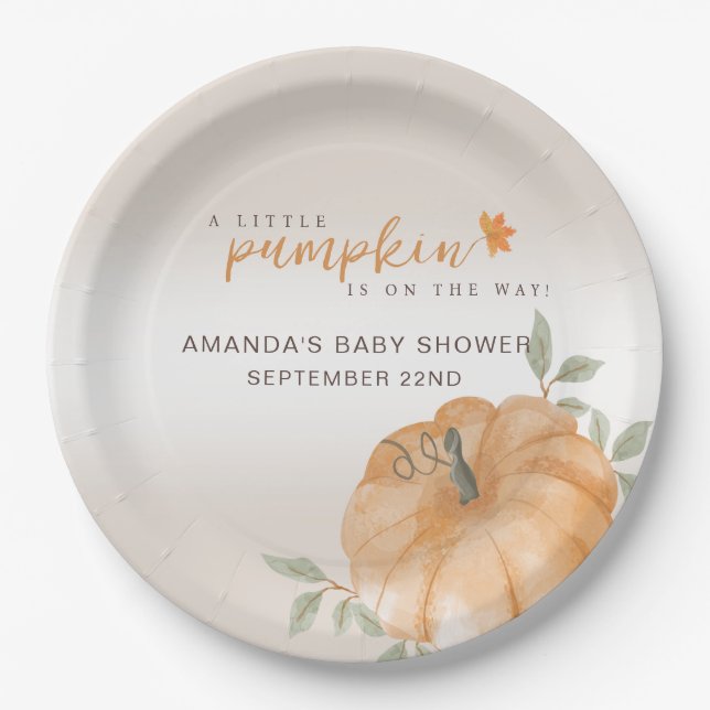 Orange Little Pumpkin Autumn Fall Baby Shower  Paper Plate (Front)