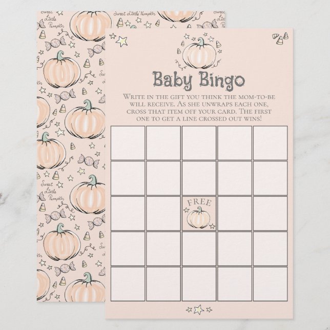 Orange Little Pumpkin Baby Bingo Baby Shower Game (Front/Back)