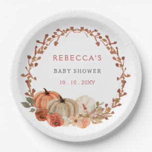 Orange Little Pumpkin Gender Neutral Baby Shower Paper Plate