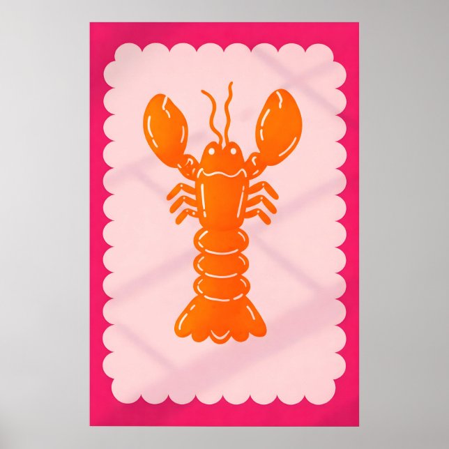 Orange Lobster Poster, Bold Pop Art Kitchen Wall Poster (Front)