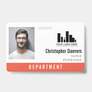 Orange Logo Personal Pronouns Office Employee ID Badge