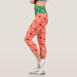 Orange LOVE and Red Heart Pattern Elegant Romantic Capri Leggings