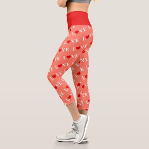 Orange LOVE and Red Heart Pattern Elegant Romantic Capri Leggings