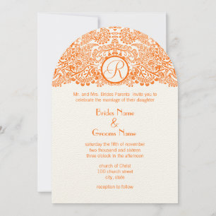 Orange Love Birds Reflections Wedding Invitation