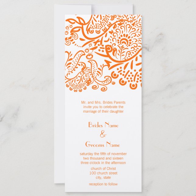 Orange Love Birds Wedding Invitation (Front)