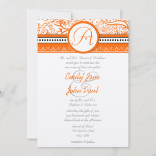 Orange Love Birds Wedding Invitation