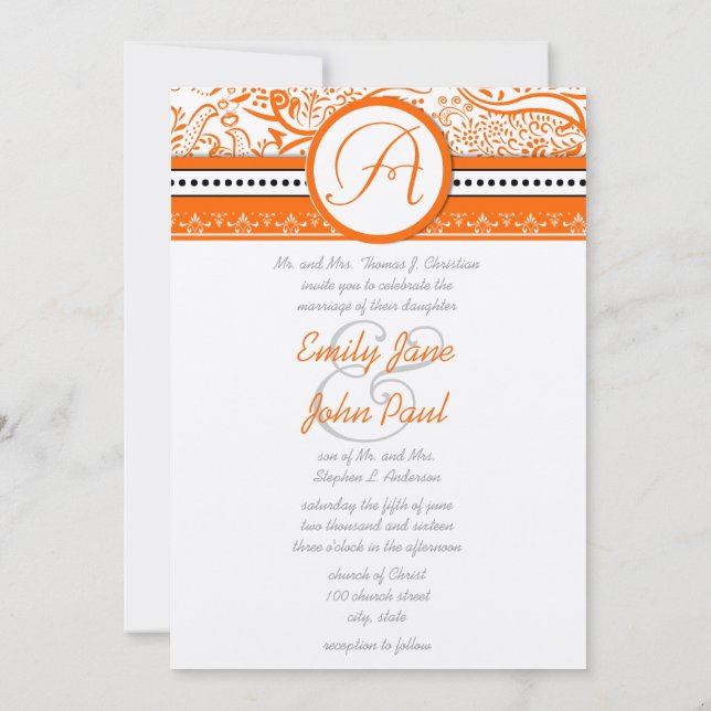 Orange Love Birds Wedding Invitation (Back)