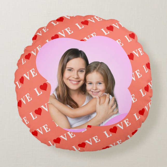 Orange LOVE Heart Round Cushion (Front)