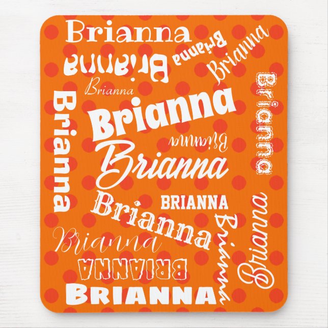 Orange Lover Polka Dotted Personalised Word Art Mouse Pad (Front)