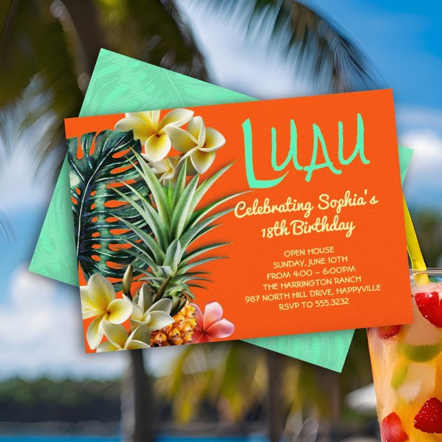 Orange Luau Birthday Custom Party Invitations (Creator Uploaded)