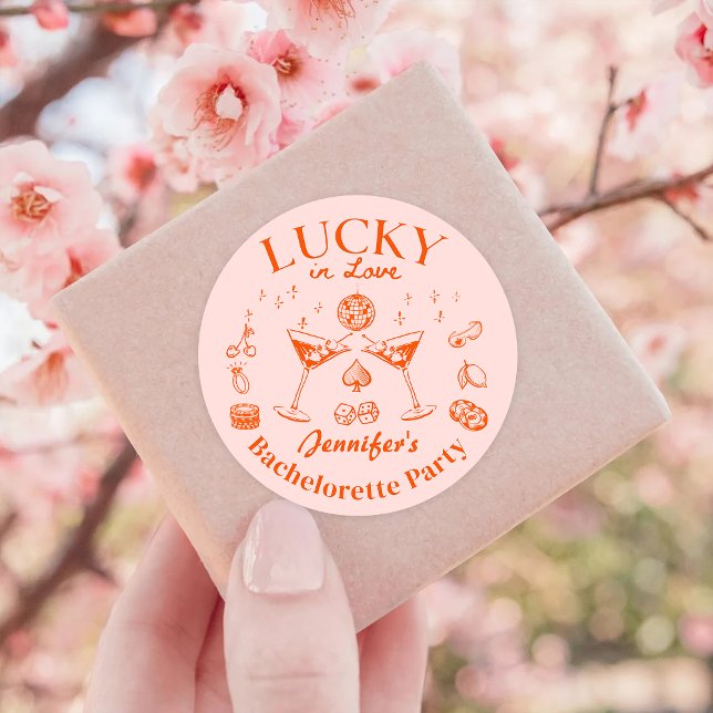Orange Lucky In Love Cocktail Bachelorette Party Classic Round Sticker (Creator Uploaded)