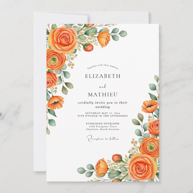 Orange Luminous Spring Wedding Invitation (Front)