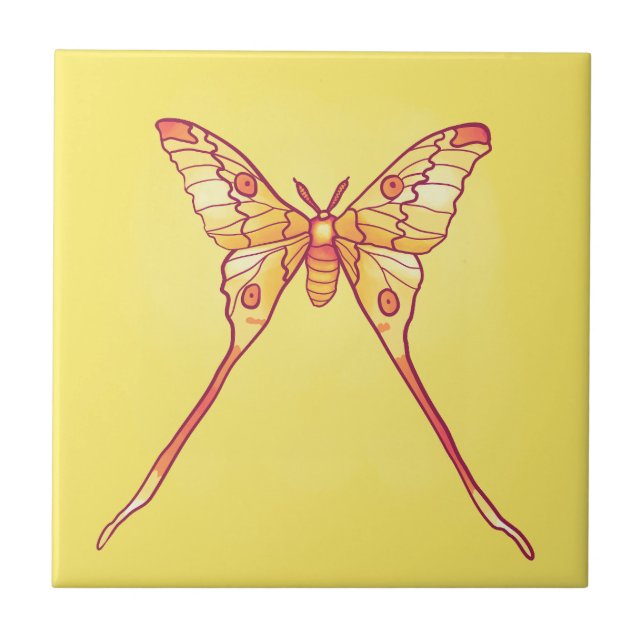 Orange Luna Moth Art – Colourful Insect Art Ceramic Tile (Front)