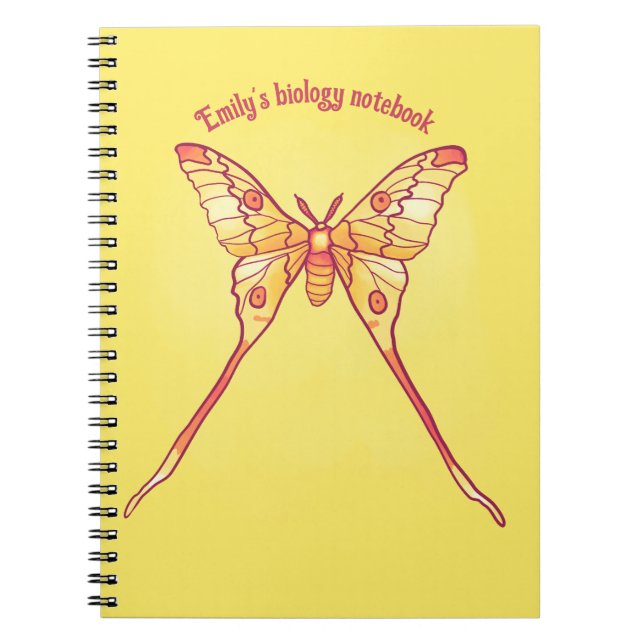 Orange Luna Moth Art – Colourful Insect Art Notebook (Front)