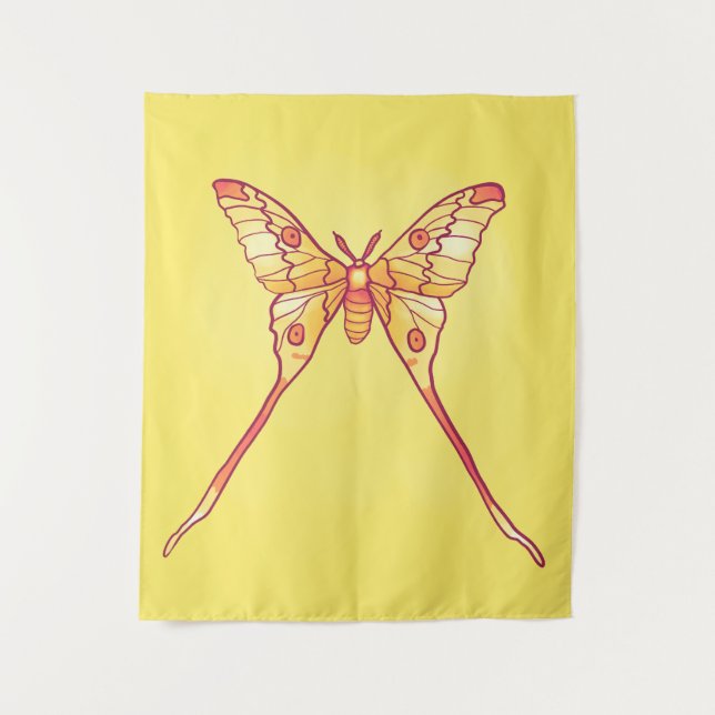 Orange Luna Moth Art – Colourful Insect Tapestry (Front)