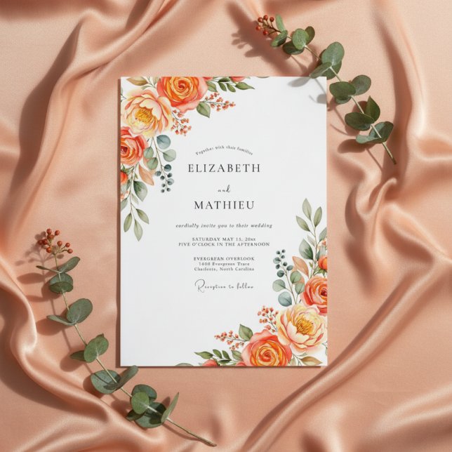 Orange Lush Bloom Wedding Invitation (Creator Uploaded)