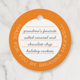 Orange Made with Love Circle Food Gift Favour Tags