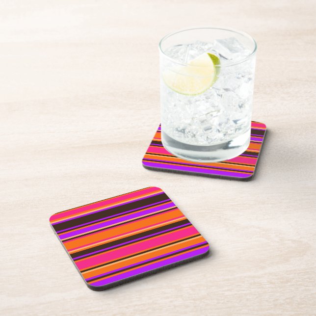 Orange, Magenta, & Purple Striped Square Coaster (Right Side)