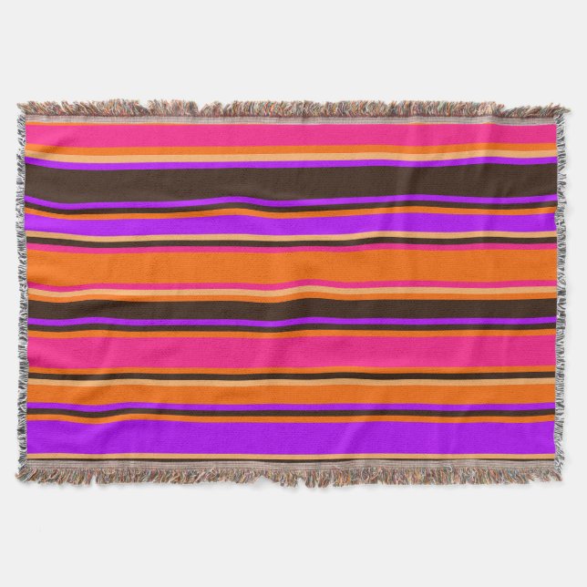 Orange, Magenta, & Purple Striped Throw Blanket  (Front)