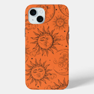 Orange Magic Vintage Celestial Sun Moon Stars iPhone 15 Mini Case