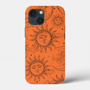 Orange Magic Vintage Celestial Sun Moon Stars iPhone 13 Mini Case