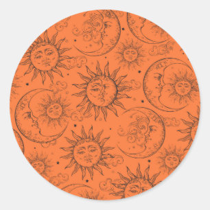 Orange Magic Vintage Celestial Sun Moon Stars Classic Round Sticker