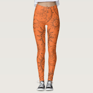 Orange Magic Vintage Celestial Sun Moon Stars Leggings