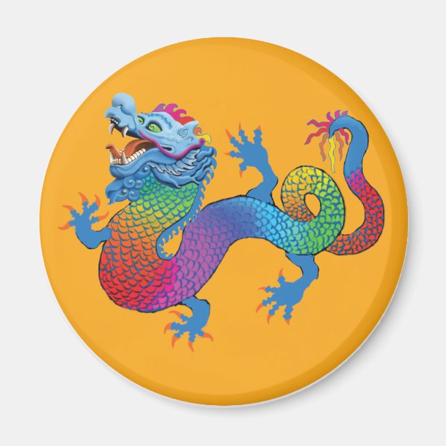 Orange Magnet with Colourful Dragon (Front)