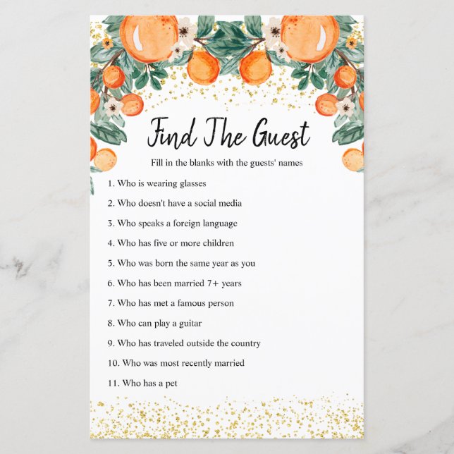 Orange main squeeze Find the Guest Game (Front)