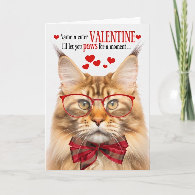 Orange Maine Coon Tabby Cat Humour Valentine's Day Holiday Card (Front)