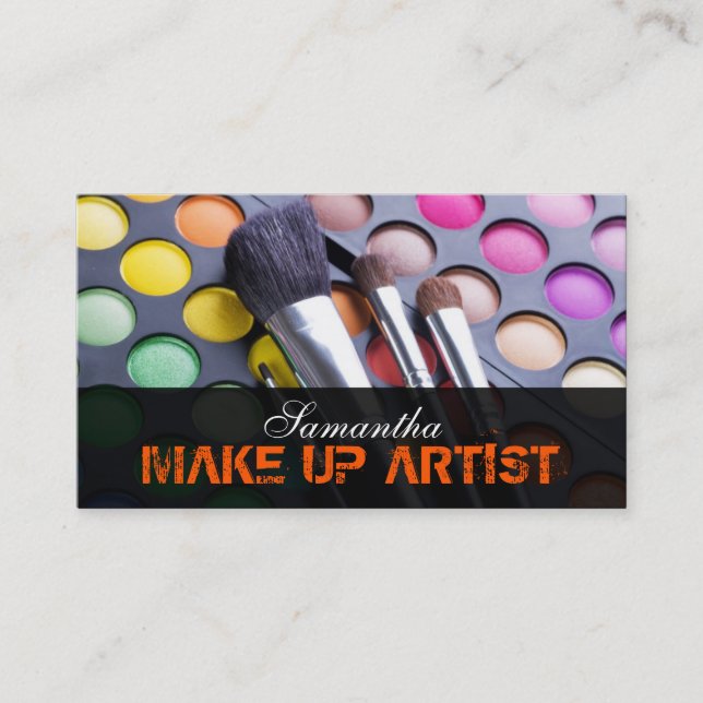 Orange Make Up Artist Palette Brush Business Card (Front)