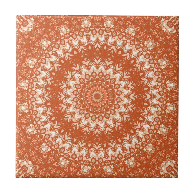Orange mandala. ceramic tile (Front)