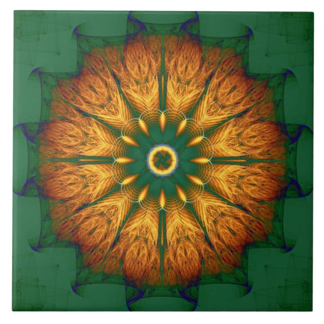 Orange Mandala Ceramic Tile (Front)