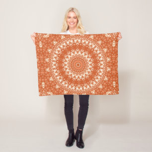 Orange mandala. fleece blanket