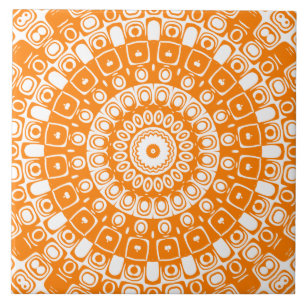 Orange Mandala Geometric Pattern Ceramic Tile
