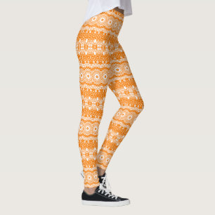 Orange Mandala Geometric Pattern Leggings