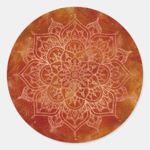 Orange Mandala & Gold Glam Modern Chic Classic Round Sticker