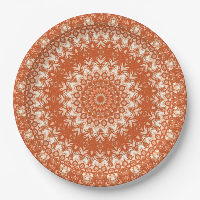 Orange mandala.  paper plate (Front)