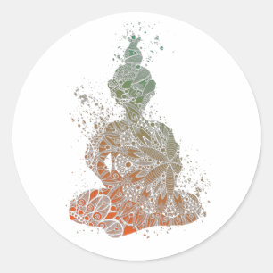 Orange Mandala Pattern Buddha Classic Round Sticker