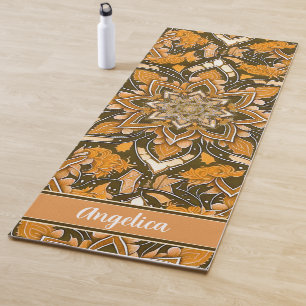 Orange Mandala Yoga Mat with Customisable Name