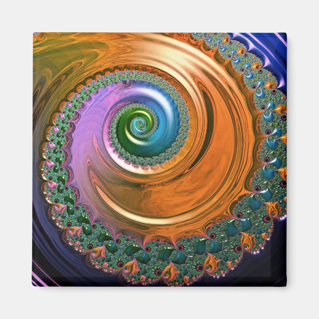 Orange Mandelbrot Swirl Magnet (Front)