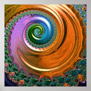 Orange Mandelbrot Swirl Poster