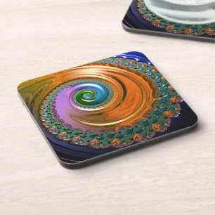 Orange Mandelbrot Swirls Plastic Coasters