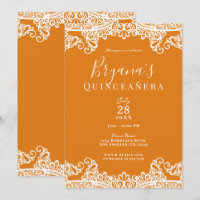 Orange Mango & White Lace Elegant Quinceañera