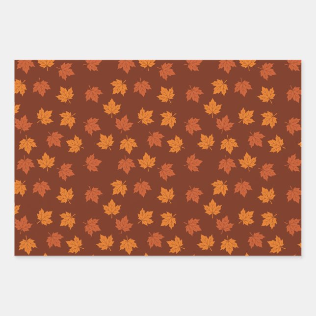 Orange Maple Leaf Autumn Seamless Pattern Wrapping Paper Sheet (Front)
