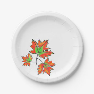 Orange Maple Leaf Paper Plate