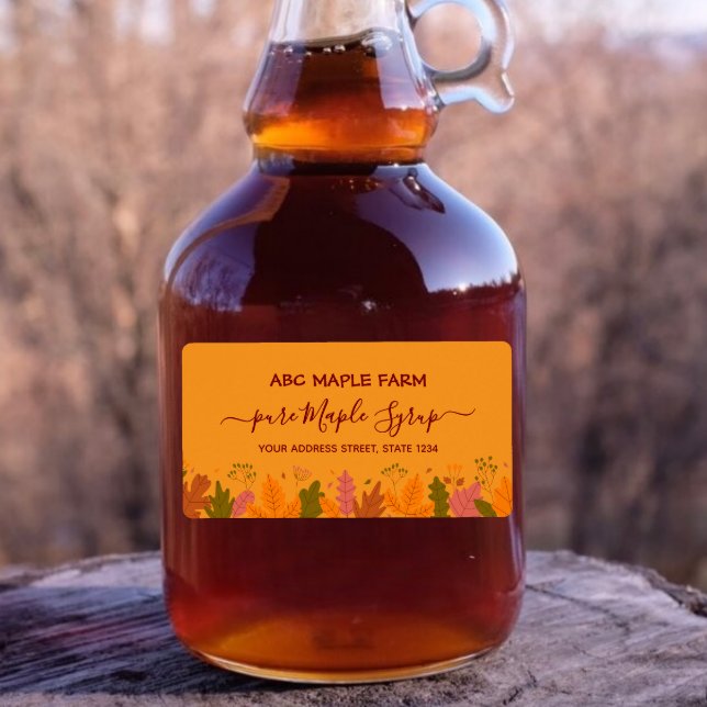 Orange Maple Leaves Border Maple Syrup Label (Creator Uploaded)
