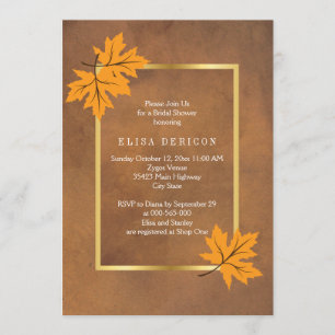 Orange maple leaves brown wedding bridal shower invitation