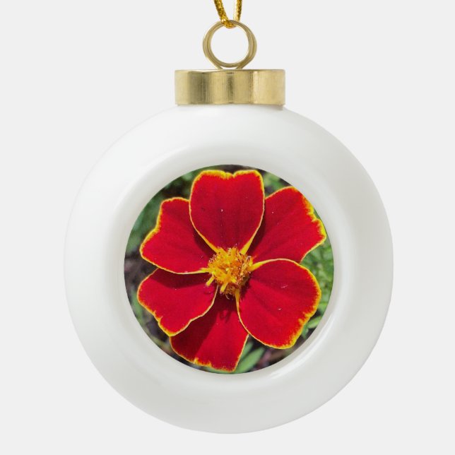 Orange Maragold  Ceramic Ball Christmas Ornament (Front)