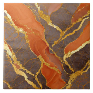 Orange Marble Pattern with Gold Ceramic Tile